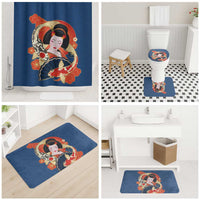 Japanese Geisha Koi Fish Bathroom Set Cherry Blossoms Blue Seigaiha Pattern - Wonder Print Shop