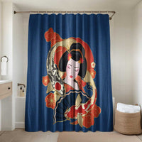 Japanese Geisha Koi Fish Bathroom Set Cherry Blossoms Blue Seigaiha Pattern - Wonder Print Shop