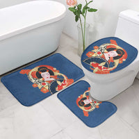 Japanese Geisha Koi Fish Bathroom Set Cherry Blossoms Blue Seigaiha Pattern - Wonder Print Shop