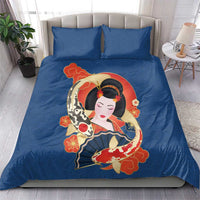 Japanese Geisha Koi Fish Bedding Set Cherry Blossoms Blue Seigaiha Pattern - Wonder Print Shop