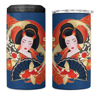 Japanese Geisha Koi Fish 4 in 1 Can Cooler Tumbler Cherry Blossoms Blue Seigaiha Pattern - Wonder Print Shop