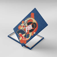 Japanese Geisha Koi Fish Canvas Wall Art Cherry Blossoms Blue Seigaiha Pattern - Wonder Print Shop