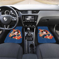 Japanese Geisha Koi Fish Car Mats Cherry Blossoms Blue Seigaiha Pattern - Wonder Print Shop
