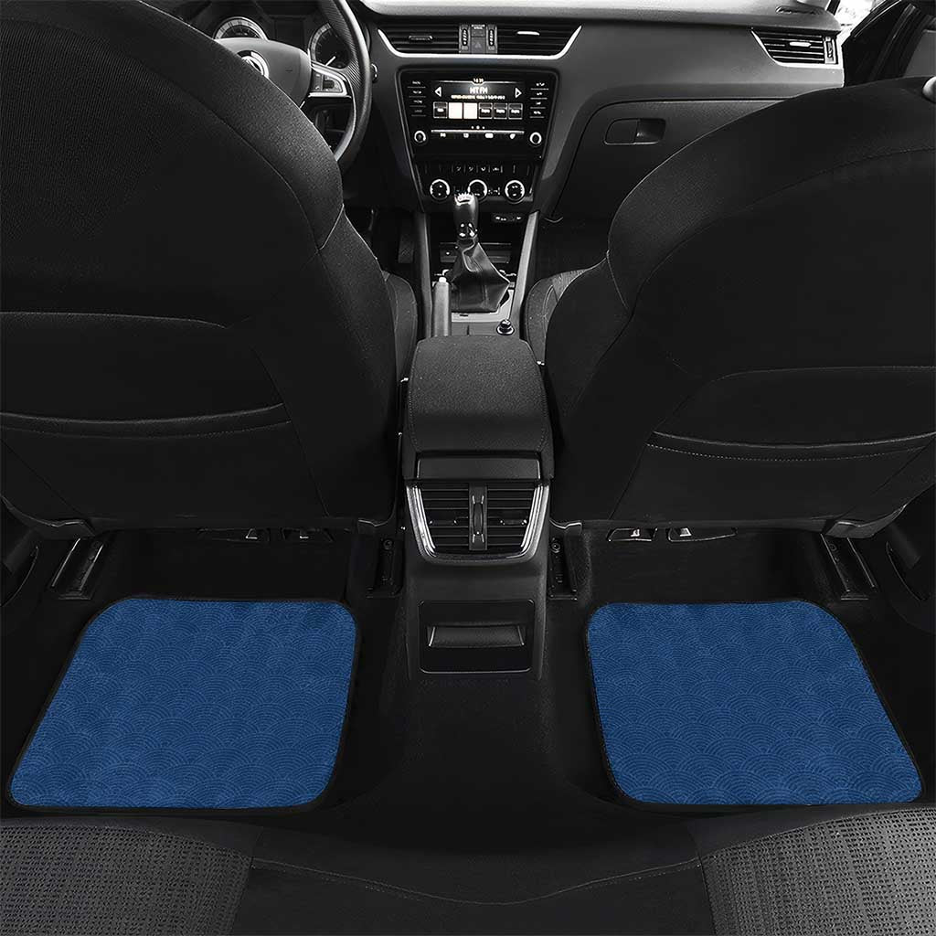 Japanese Geisha Koi Fish Car Mats Cherry Blossoms Blue Seigaiha Pattern - Wonder Print Shop