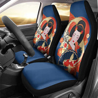 Japanese Geisha Koi Fish Car Seat Cover Cherry Blossoms Blue Seigaiha Pattern - Wonder Print Shop
