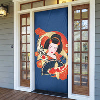 Japanese Geisha Koi Fish Door Cover Cherry Blossoms Blue Seigaiha Pattern - Wonder Print Shop