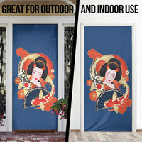 Japanese Geisha Koi Fish Door Cover Cherry Blossoms Blue Seigaiha Pattern - Wonder Print Shop
