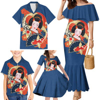 Japanese Geisha Koi Fish Family Matching Mermaid Dress and Hawaiian Shirt Cherry Blossoms Blue Seigaiha Pattern - Wonder Print Shop