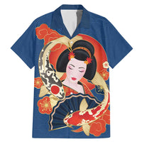 Japanese Geisha Koi Fish Family Matching Mermaid Dress and Hawaiian Shirt Cherry Blossoms Blue Seigaiha Pattern - Wonder Print Shop