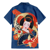 Japanese Geisha Koi Fish Family Matching Mermaid Dress and Hawaiian Shirt Cherry Blossoms Blue Seigaiha Pattern - Wonder Print Shop