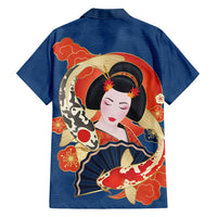 Japanese Geisha Koi Fish Family Matching Off Shoulder Maxi Dress and Hawaiian Shirt Cherry Blossoms Blue Seigaiha Pattern - Wonder Print Shop