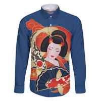 Japanese Geisha Koi Fish Family Matching Puletasi and Hawaiian Shirt Cherry Blossoms Blue Seigaiha Pattern - Wonder Print Shop