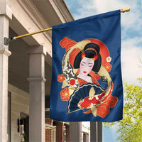 Japanese Geisha Koi Fish Garden Flag Cherry Blossoms Blue Seigaiha Pattern - Wonder Print Shop