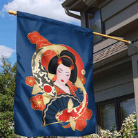 Japanese Geisha Koi Fish Garden Flag Cherry Blossoms Blue Seigaiha Pattern - Wonder Print Shop