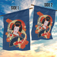 Japanese Geisha Koi Fish Garden Flag Cherry Blossoms Blue Seigaiha Pattern - Wonder Print Shop