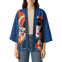 Japanese Geisha Koi Fish Kimono Cherry Blossoms Blue Seigaiha Pattern - Wonder Print Shop