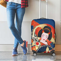 Japanese Geisha Koi Fish Luggage Cover Cherry Blossoms Blue Seigaiha Pattern - Wonder Print Shop