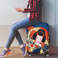Japanese Geisha Koi Fish Luggage Cover Cherry Blossoms Blue Seigaiha Pattern - Wonder Print Shop