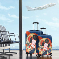 Japanese Geisha Koi Fish Luggage Cover Cherry Blossoms Blue Seigaiha Pattern - Wonder Print Shop