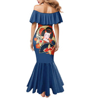 Japanese Geisha Koi Fish Mermaid Dress Cherry Blossoms Blue Seigaiha Pattern - Wonder Print Shop