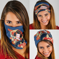 Japanese Geisha Koi Fish Neck Gaiter Cherry Blossoms Blue Seigaiha Pattern - Wonder Print Shop
