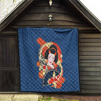 Japanese Geisha Koi Fish Quilt Cherry Blossoms Blue Seigaiha Pattern - Wonder Print Shop