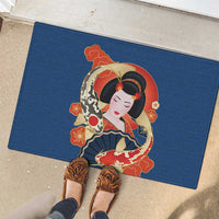 Japanese Geisha Koi Fish Rubber Doormat Cherry Blossoms Blue Seigaiha Pattern - Wonder Print Shop