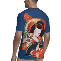 Japanese Geisha Koi Fish Rugby Jersey Cherry Blossoms Blue Seigaiha Pattern - Wonder Print Shop