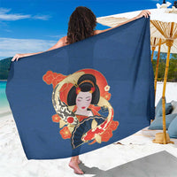 Japanese Geisha Koi Fish Sarong Cherry Blossoms Blue Seigaiha Pattern - Wonder Print Shop