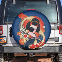 Japanese Geisha Koi Fish Spare Tire Cover Cherry Blossoms Blue Seigaiha Pattern - Wonder Print Shop