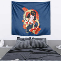 Japanese Geisha Koi Fish Tapestry Cherry Blossoms Blue Seigaiha Pattern - Wonder Print Shop