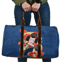 Japanese Geisha Koi Fish Travel Bag Cherry Blossoms Blue Seigaiha Pattern - Wonder Print Shop
