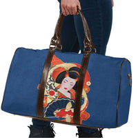 Japanese Geisha Koi Fish Travel Bag Cherry Blossoms Blue Seigaiha Pattern - Wonder Print Shop