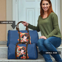 Japanese Geisha Koi Fish Travel Bag Cherry Blossoms Blue Seigaiha Pattern - Wonder Print Shop