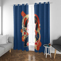 Japanese Geisha Koi Fish Window Curtain Cherry Blossoms Blue Seigaiha Pattern - Wonder Print Shop