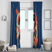 Japanese Geisha Koi Fish Window Curtain Cherry Blossoms Blue Seigaiha Pattern - Wonder Print Shop