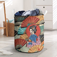 Japanese Geisha Katana Laundry Basket Japan Sensu Seigaiha Pattern - Wonder Print Shop