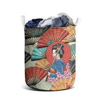 Japanese Geisha Katana Laundry Basket Japan Sensu Seigaiha Pattern - Wonder Print Shop