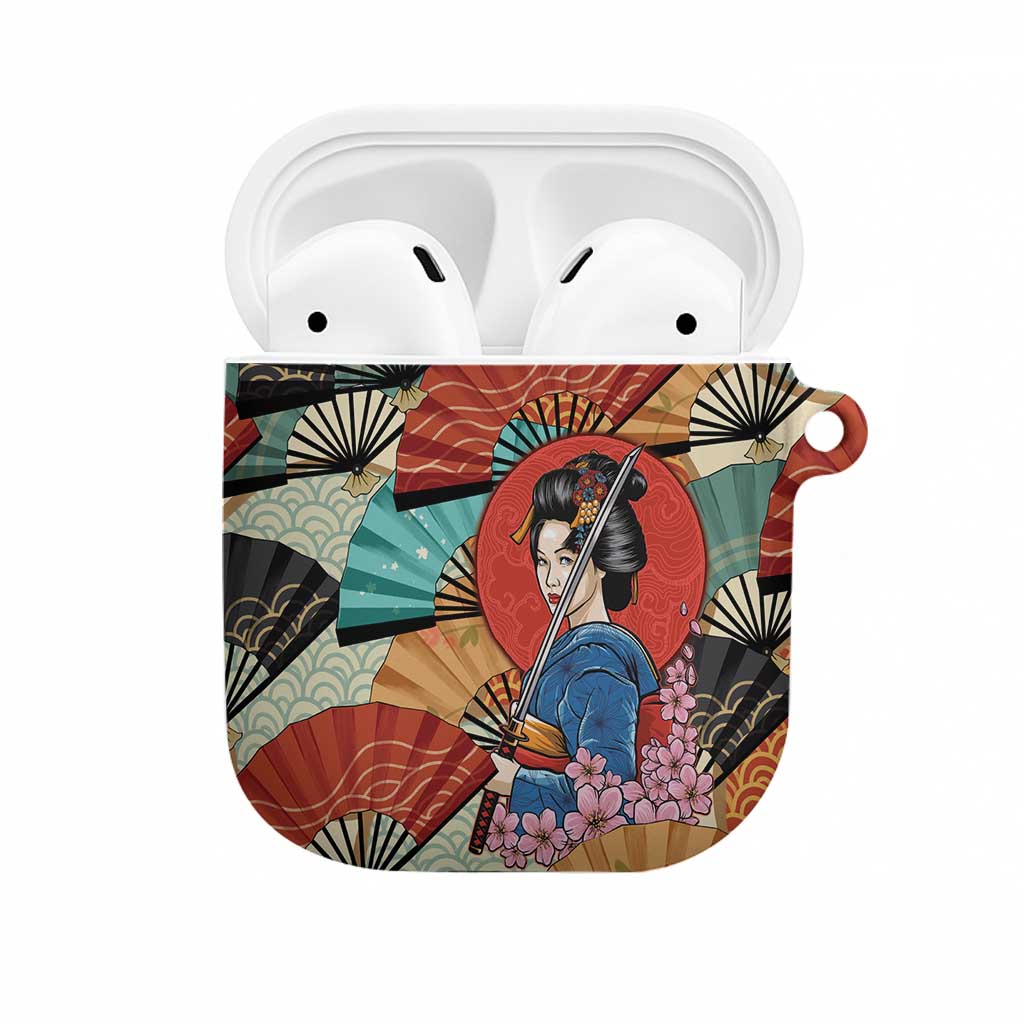 Japanese Geisha Katana AirPods Case Japan Sensu Seigaiha Pattern - Wonder Print Shop
