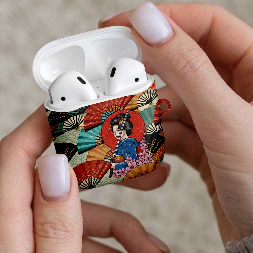 Japanese Geisha Katana AirPods Case Japan Sensu Seigaiha Pattern - Wonder Print Shop