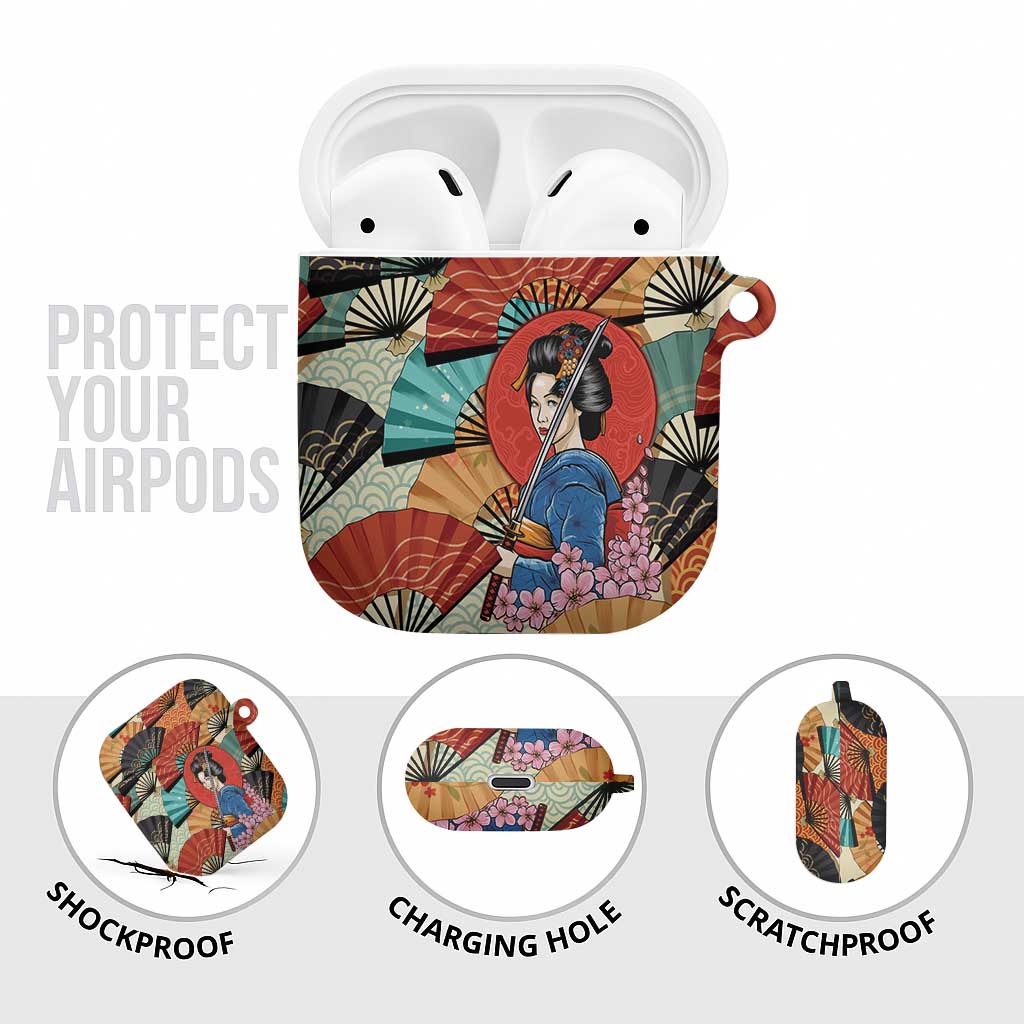 Japanese Geisha Katana AirPods Case Japan Sensu Seigaiha Pattern - Wonder Print Shop