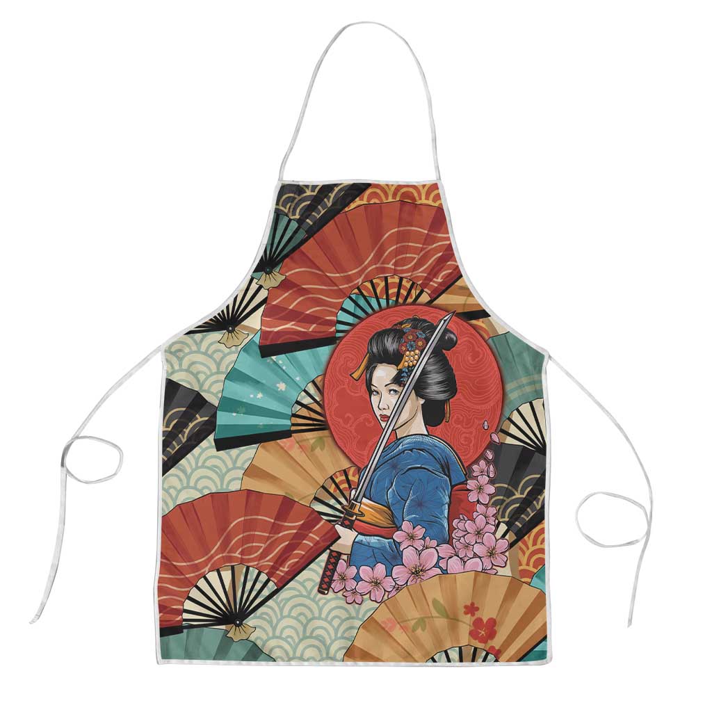 Japanese Geisha Katana Apron Japan Sensu Seigaiha Pattern - Wonder Print Shop