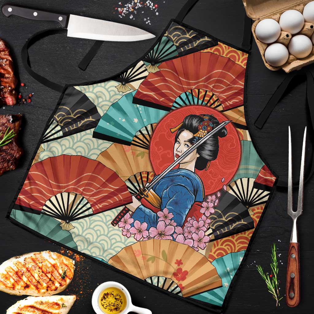 Japanese Geisha Katana Apron Japan Sensu Seigaiha Pattern - Wonder Print Shop