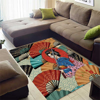 Japanese Geisha Katana Area Rug Japan Sensu Seigaiha Pattern - Wonder Print Shop