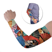 Japanese Geisha Katana Arm Sleeves Japan Sensu Seigaiha Pattern - Wonder Print Shop
