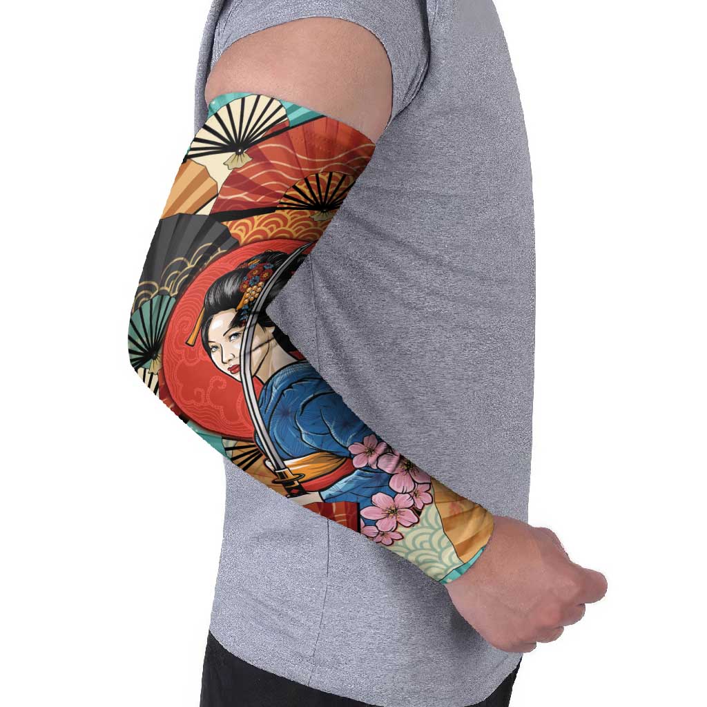Japanese Geisha Katana Arm Sleeves Japan Sensu Seigaiha Pattern - Wonder Print Shop