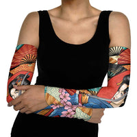 Japanese Geisha Katana Arm Sleeves Japan Sensu Seigaiha Pattern - Wonder Print Shop
