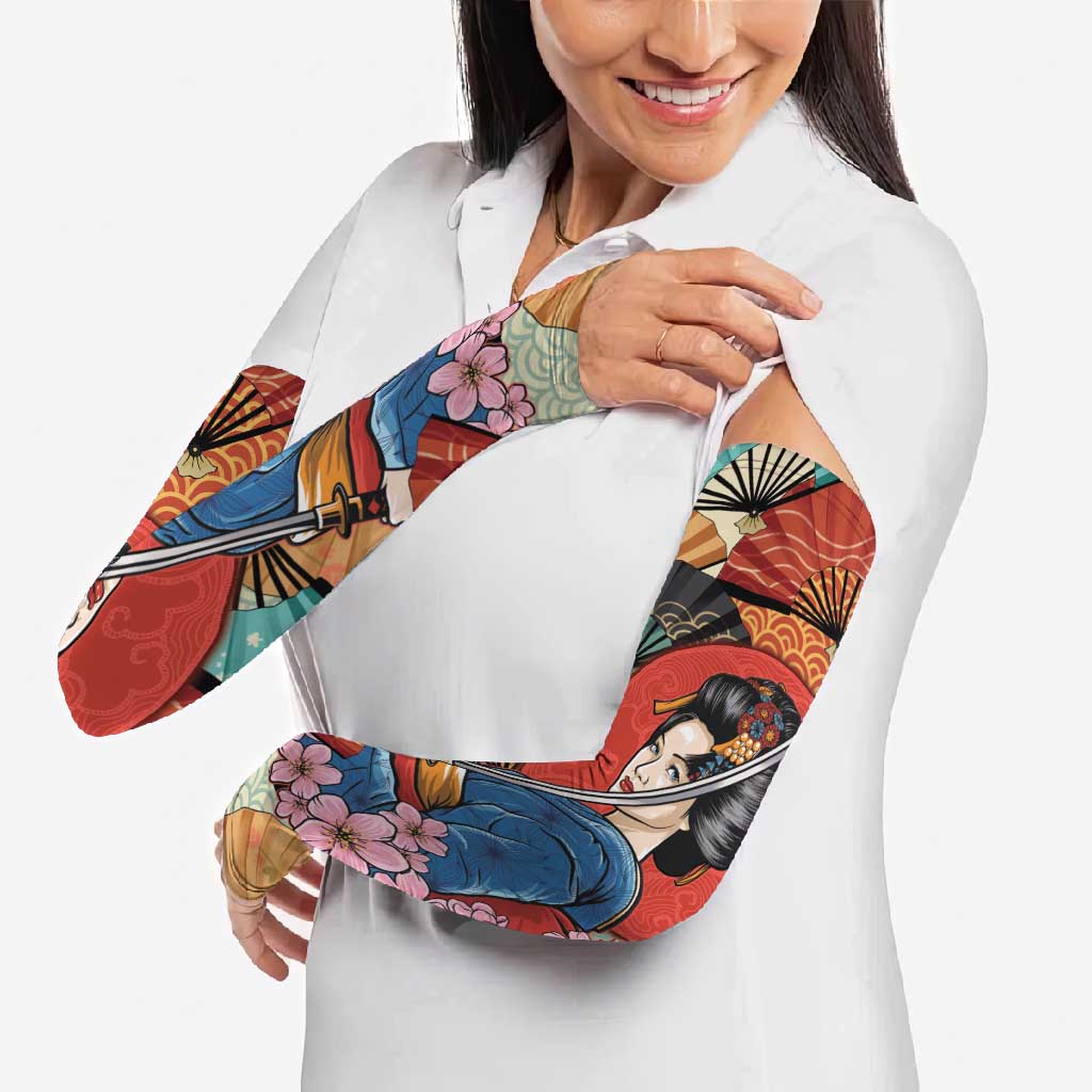 Japanese Geisha Katana Arm Sleeves Japan Sensu Seigaiha Pattern - Wonder Print Shop