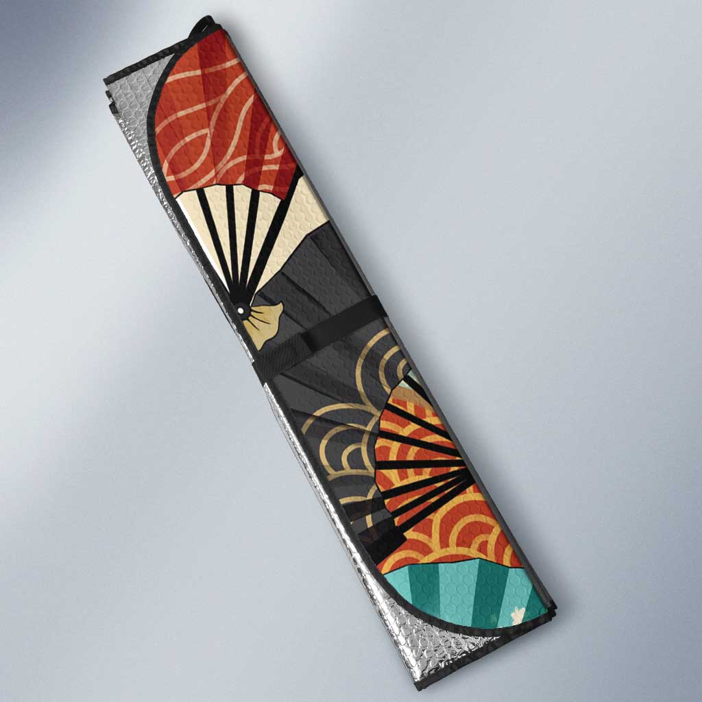 Japanese Geisha Katana Auto Sun Shade Japan Sensu Seigaiha Pattern - Wonder Print Shop