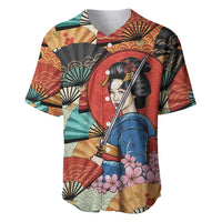Japanese Geisha Katana Baseball Jersey Japan Sensu Seigaiha Pattern - Wonder Print Shop